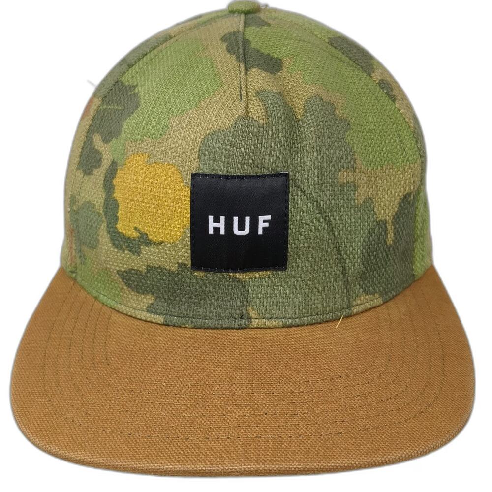 HUF 5 Panel Hat Green Brown Camo One Size Linen Blend Snapback Adjustable Cap
